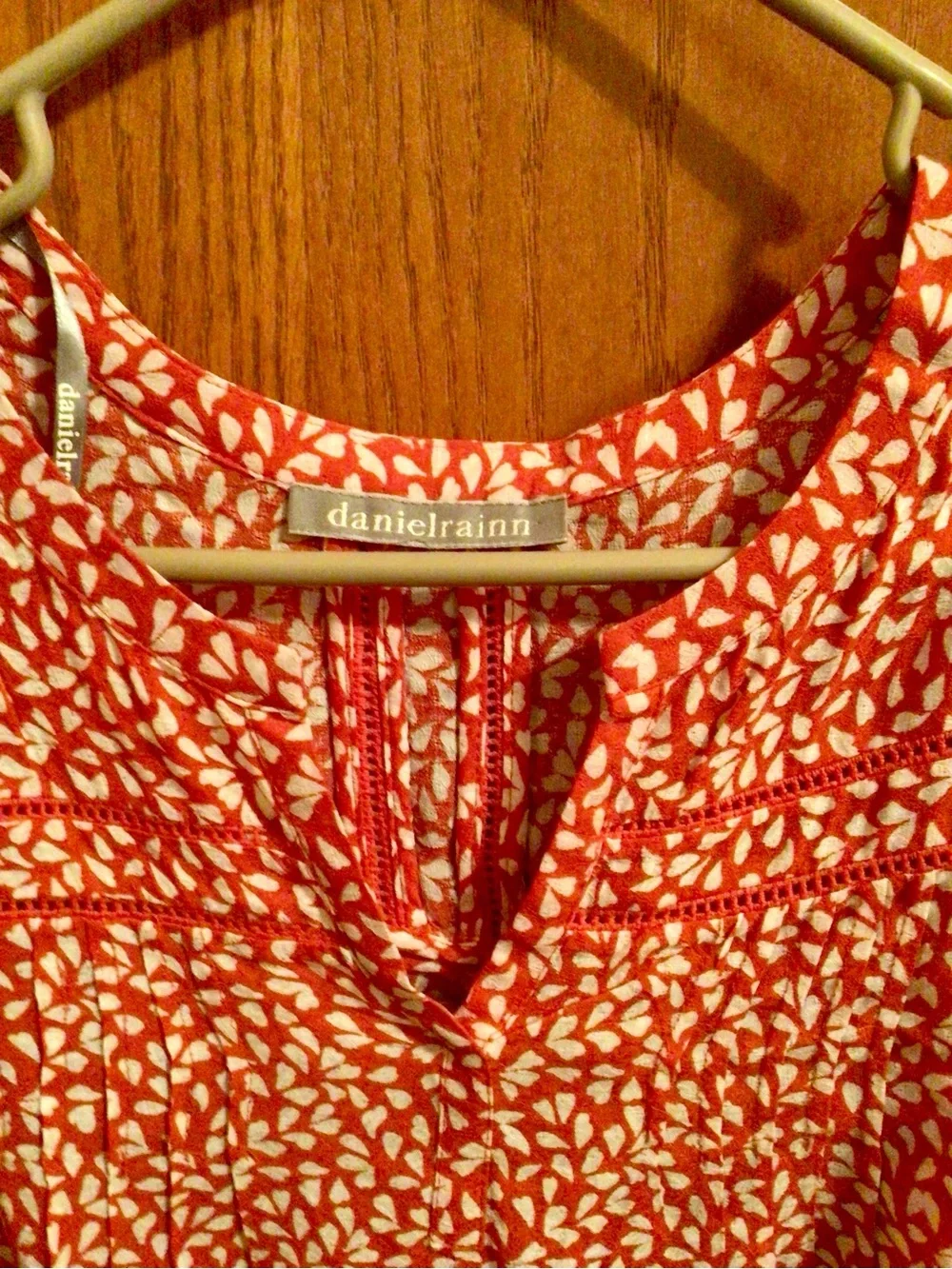 Daniel Rainn Red/Orange and White Printed Flutter-Sleeve Blouse